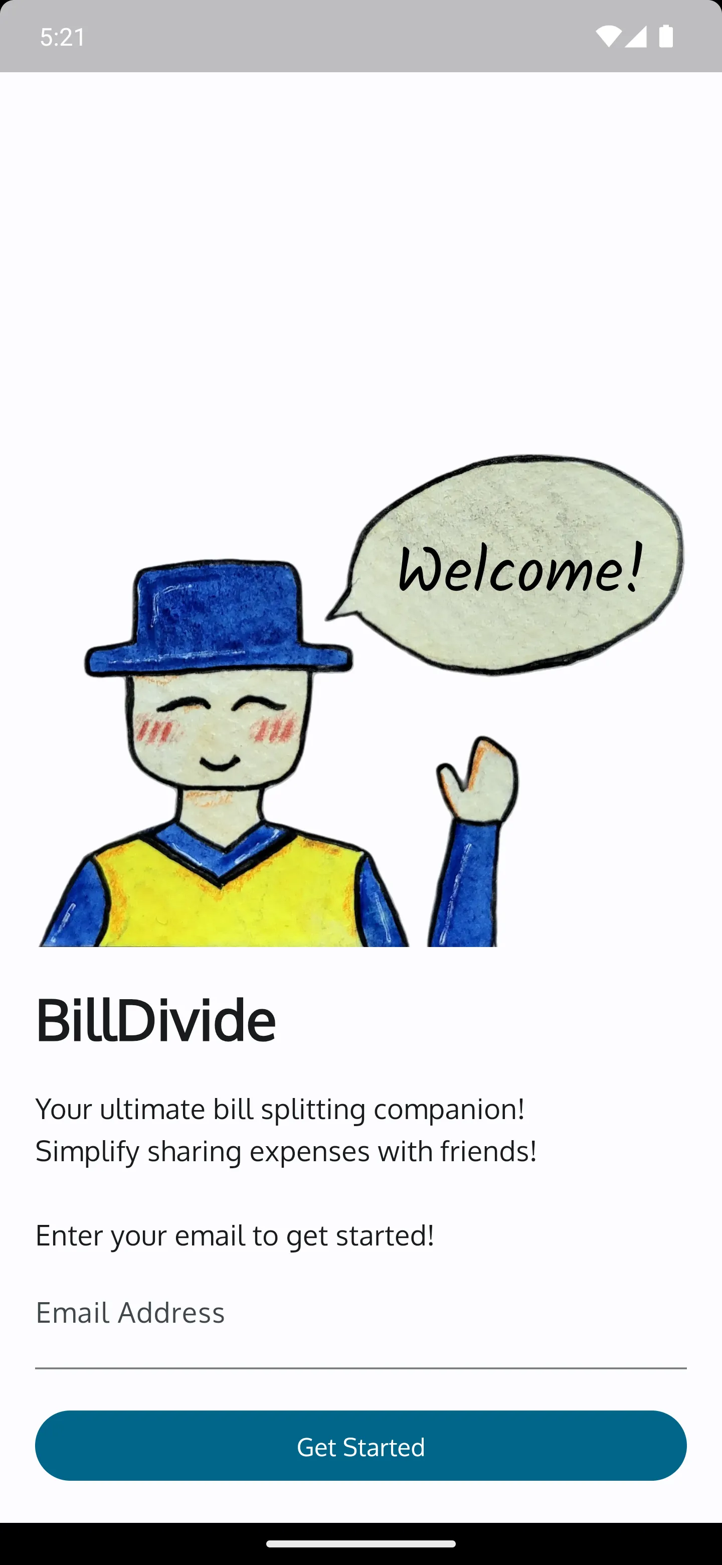 BillDivide Welcome Screenshot